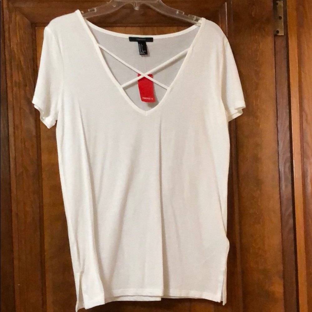 White cross neck t